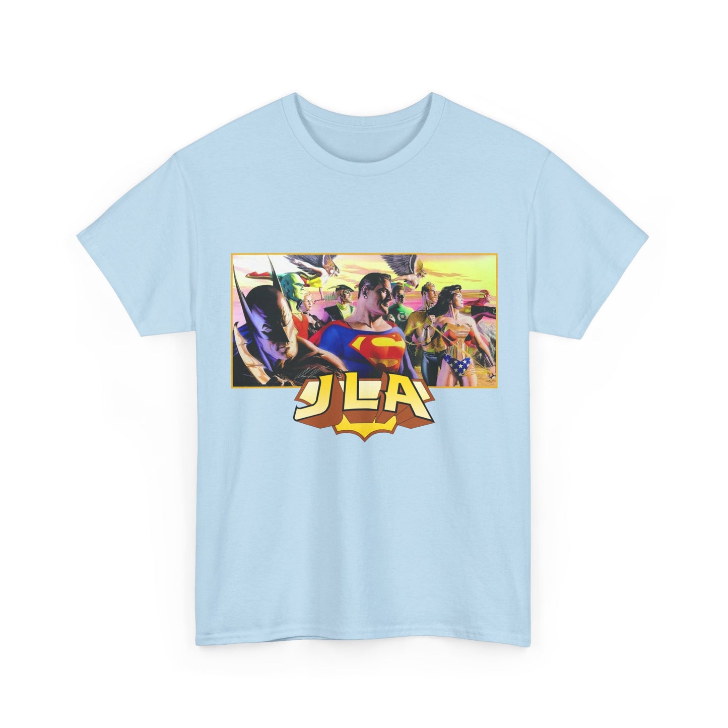 JLA T-Shirt - Alex Ross Art - Superman, Batman, Wonder Woman, Hawkman, Green Lantern, Black Canary, Flash, Martian Manhunter, Green Arrow - Justice League - DC Comics
