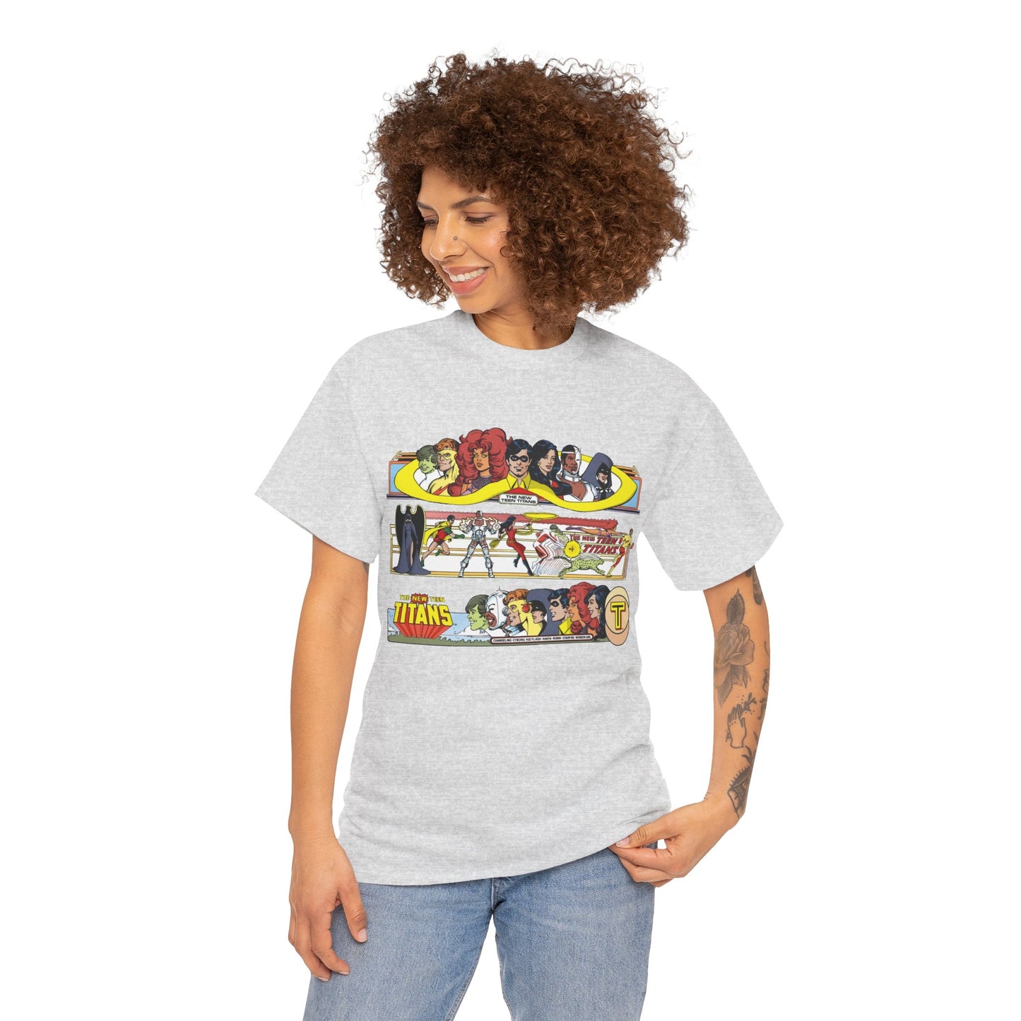 New Teen Titans T-Shirt - George Perez Art - 1980s Promotional Banners - Robin, Wonder Girl, Cyborg, Starfire - DC Comics