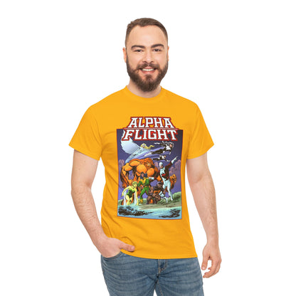 Alpha Flight T-Shirt - John Byrne Art - Guardian, Aurora, Northstar, Shaman, Snowbird, Puck - Marvel Comics - Canada's Super-Team