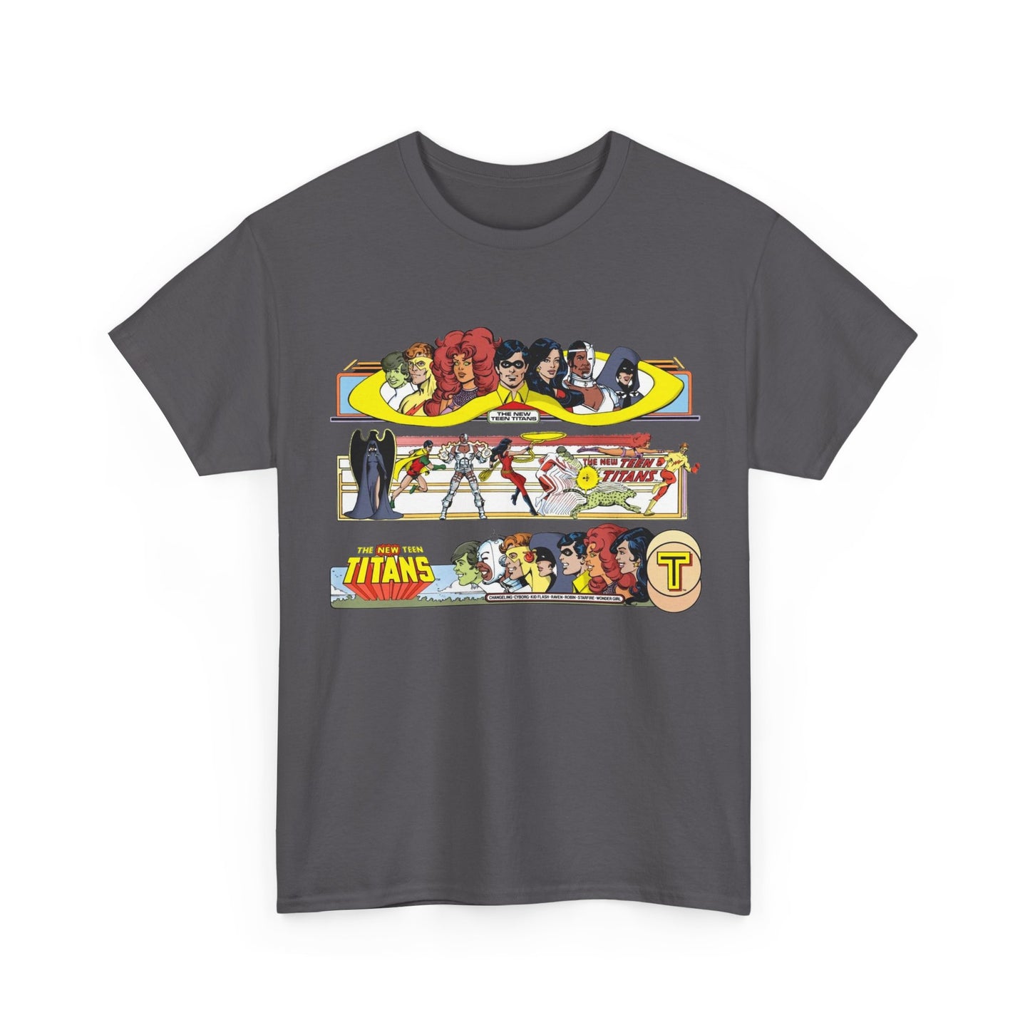 New Teen Titans T-Shirt - George Perez Art - 1980s Promotional Banners - Robin, Wonder Girl, Cyborg, Starfire - DC Comics