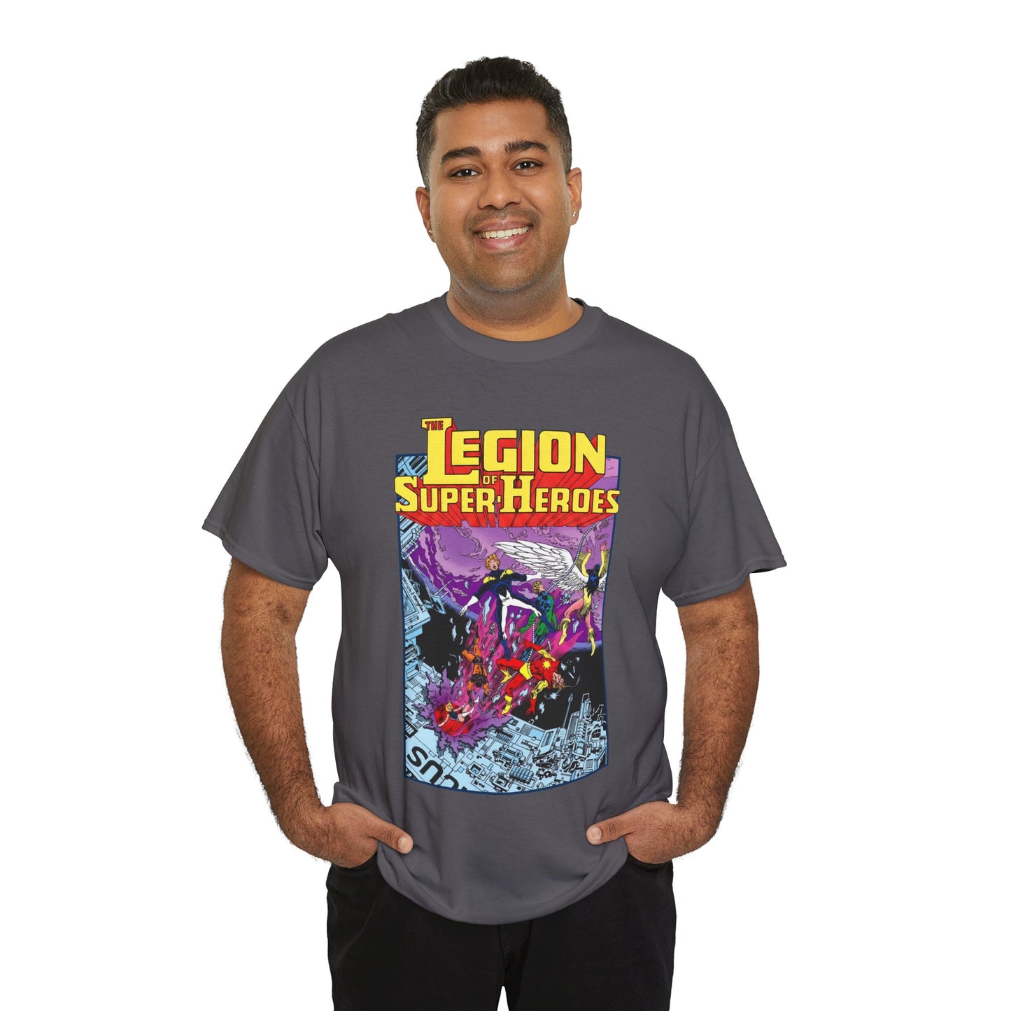 Legion of Super-Heroes T-Shirt - Pat Broderick Art - Timber Wolf, Lightning Lad, Wildfire, Dawnstar, Element Lad - LOSH - DC Comics