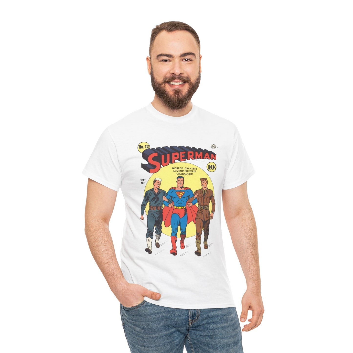 Superman T-Shirt - #12 Cover Art - Golden Age Classic - WWII Support - Iconic Image - DC Comics
