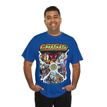 Crisis on Infinite Earths T-Shirt - George Perez Art - #3 Cover - Monitor, Flash, Starfire, Brainiac 5, Dream Girl - DC Comics