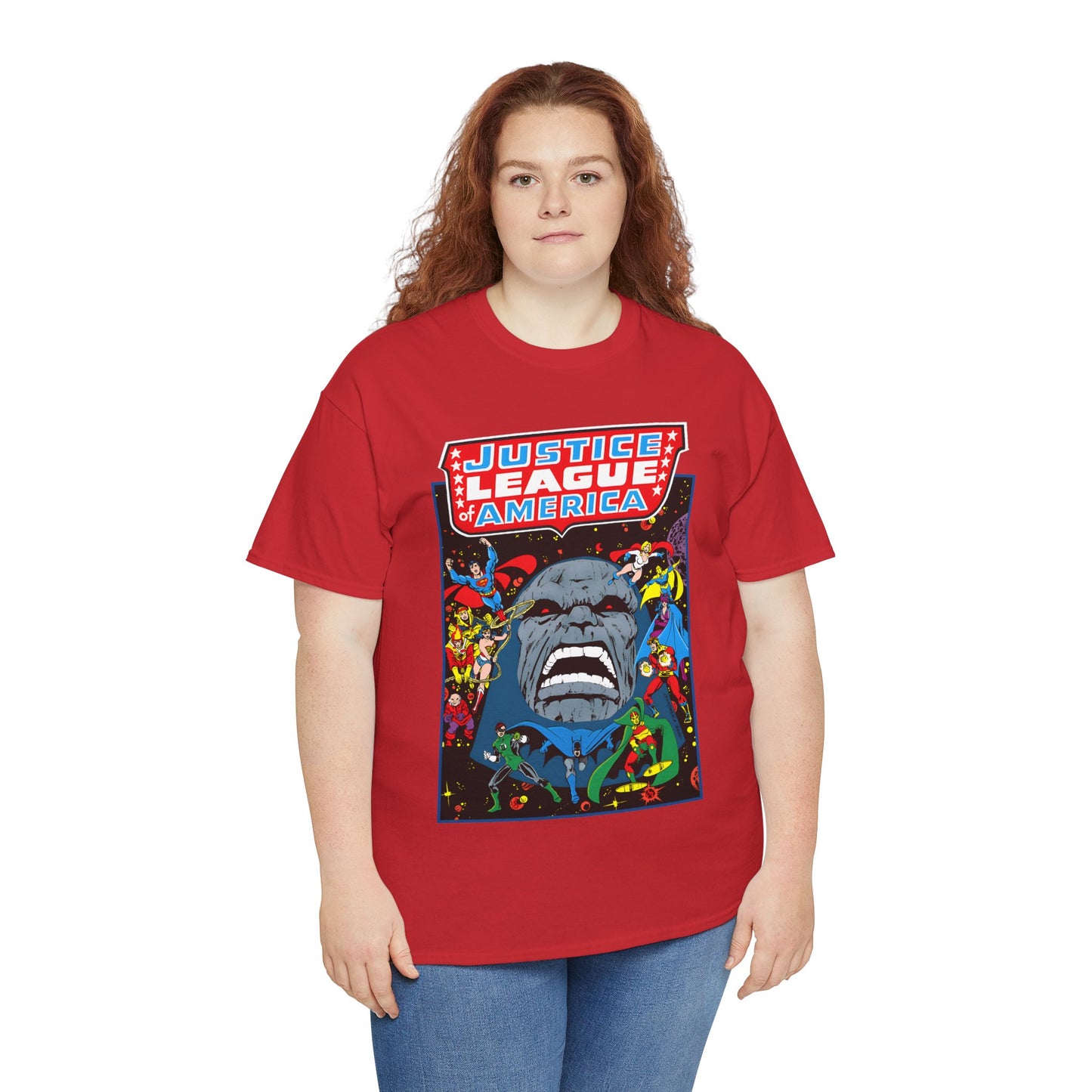 Justice League of America T-Shirt - George Perez Art - JLA/JSA/New Gods Crossover - Darkseid, Orion, Mr Miracle, Huntress, Firestorm, Dr Fate - DC Comics