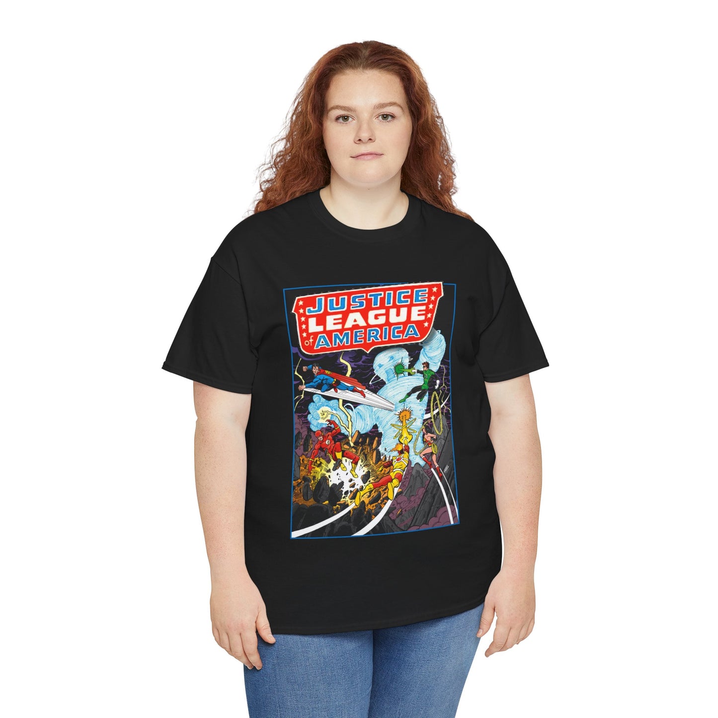 Justice League T-Shirt - George Perez Art - Tornado Tyrant - Superman, Firestorm, Flash, Wonder Woman, Green Lantern - DC Comics