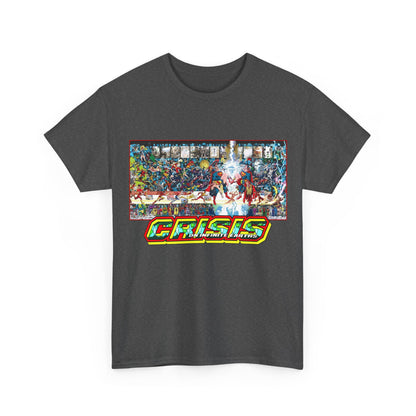 Crisis on Infinite Earths T-Shirt - Jerry Ordway/George Perez Art - Updated 2025 Poster Art - Superman, Wonder Woman, Supergirl, Flash, Harbinger, Pariah, Obsidian, Firestorm - DC Comics