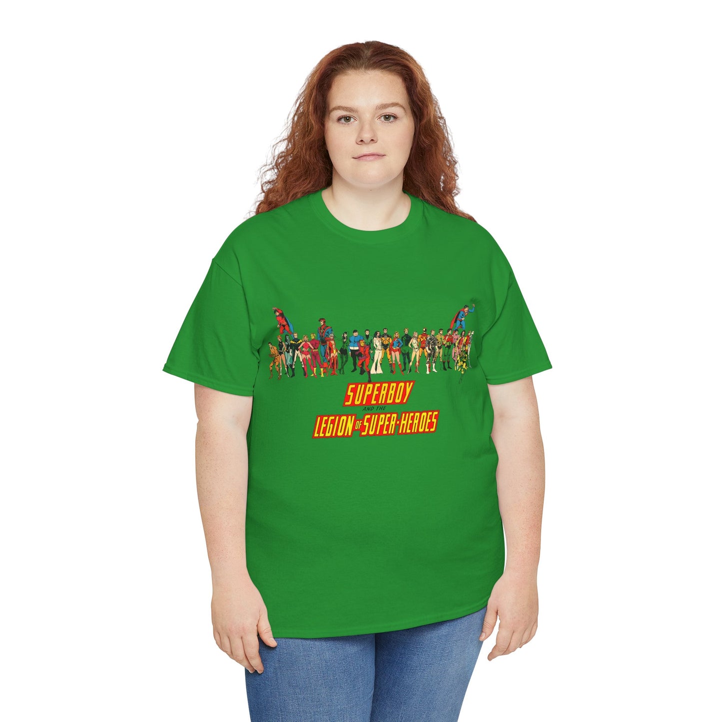 Superboy & Legion of Super-Heroes T-Shirt - 1970s DC Comics Art - Saturn Girl, Lightning Lad, Brainiac 5, Supergirl, Dawnstar, Mon-El, Bouncing Boy, Wildfire - LOSH