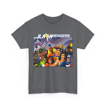 JLA/Avengers T-Shirt - George Perez Art - Wonder Woman, Scarlet Witch, Batman, Thor, Iron Man, Superman - DC Comics, Marvel Comics