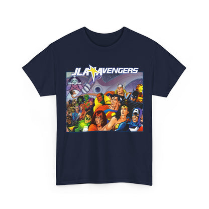 JLA/Avengers T-Shirt - George Perez Art - Wonder Woman, Scarlet Witch, Batman, Thor, Iron Man, Superman - DC Comics, Marvel Comics