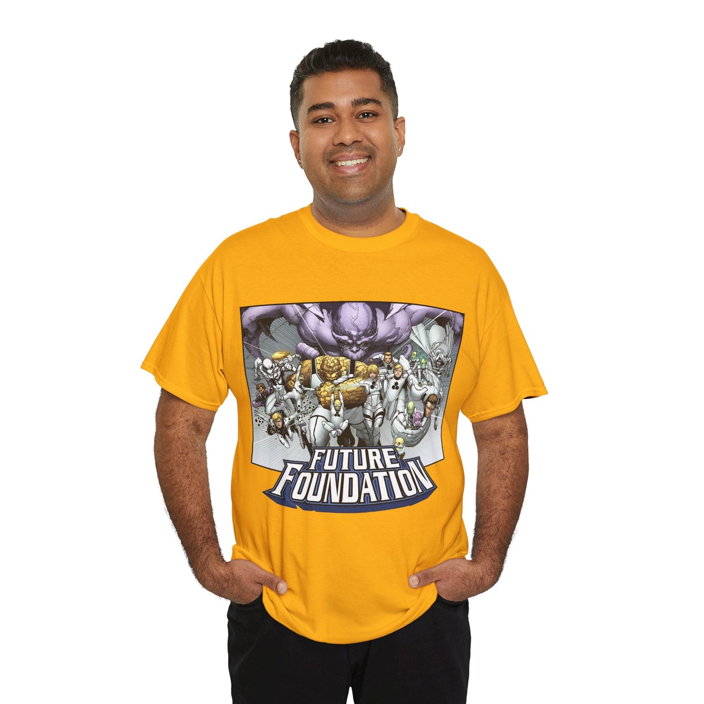 Future Foundation T-Shirt - Marko Djurdjevic Art - Spider-Man, Mr. Fantastic, Invisible Woman, The Thing, Dr. Doom, Bentley 23, Dragon Man, the Moloids - Marvel Comics