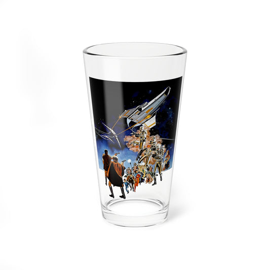 Battlestar Galactica Pint Glass, 16oz - 1978 Movie Art - Apollo, Starbuck, Adama, Baltar, Boxey, Boomer, Athena - Cylon Invasion