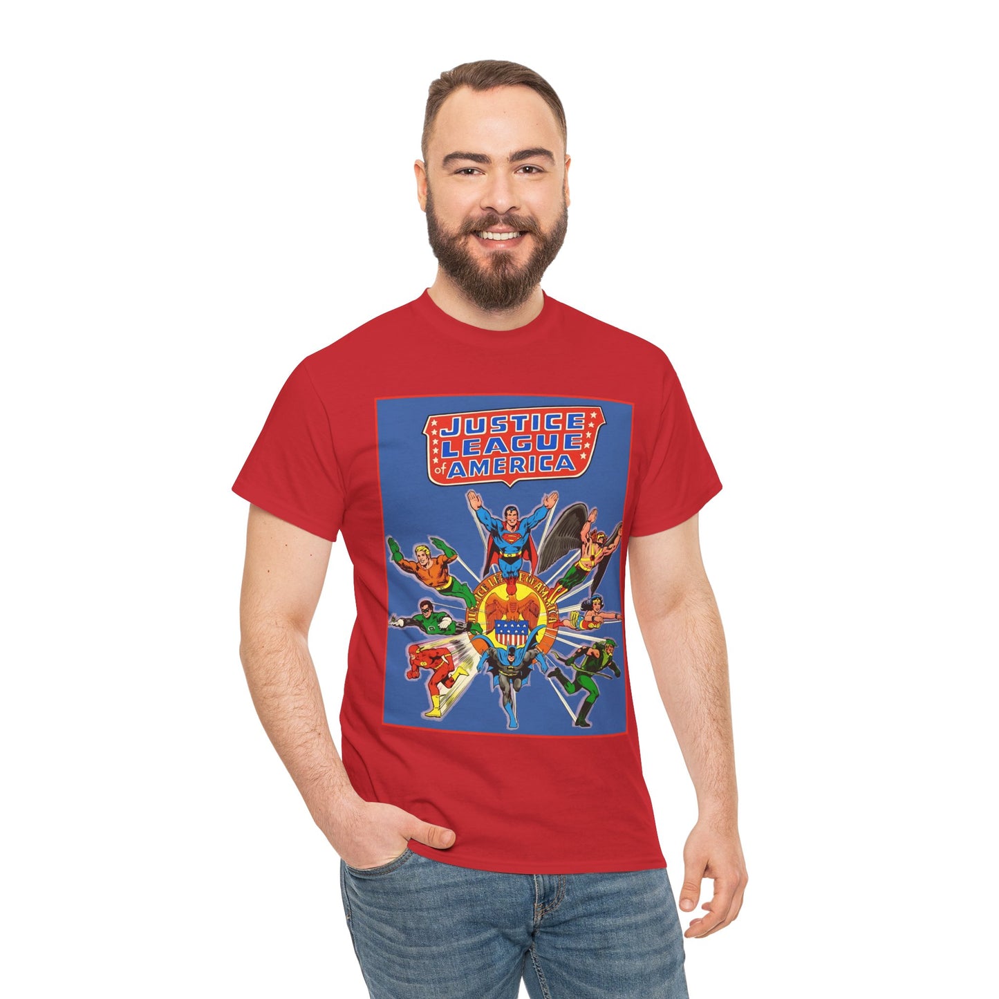 Justice League Treasury Edition T-Shirt - Superman, Wonder Woman, Flash, Hawkman, Batman, Green Arrow, Green Lantern - DC Comics