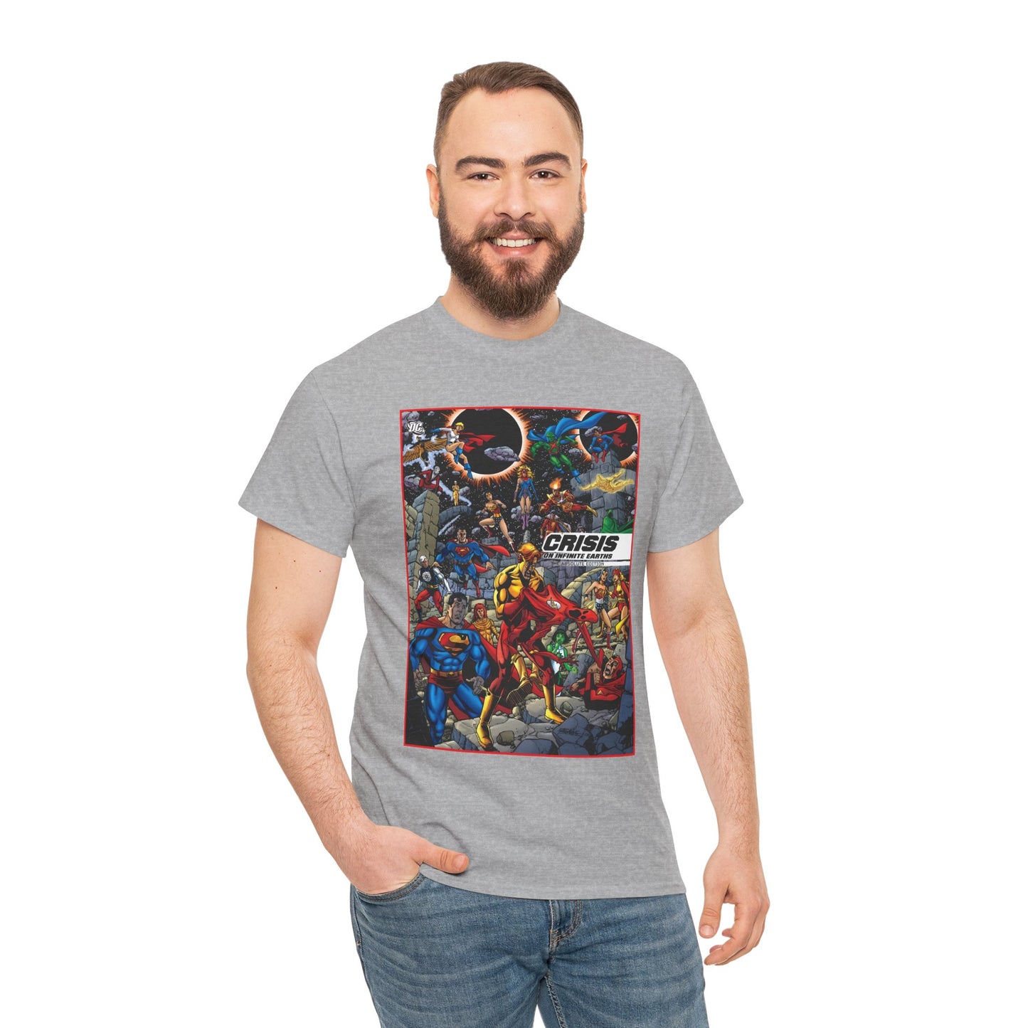 Crisis on Infinite Earths T-Shirt - George Perez Art - Absolute Edition Cover - Flash, Supergirl, Wonder Woman, Kid Flash, Psycho Pirate, Harbinger - DC Comics