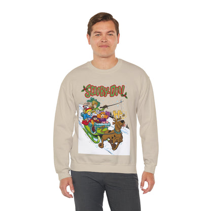 Scooby Doo Christmas Crewneck Sweatshirt - Shaggy, Daphne, Velma, Fred Sleighing Through the Snow