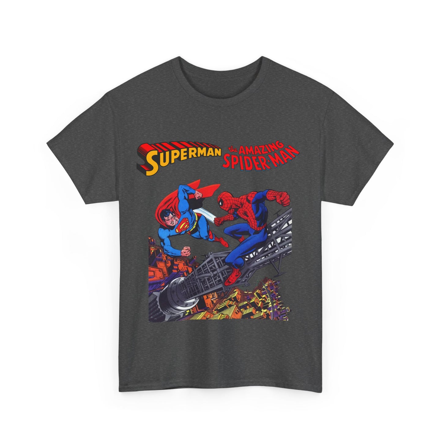 Superman & Amazing Spider-Man T-Shirt - DC/Marvel Comics Crossover - 1970s - Clark Kent & Peter Parker