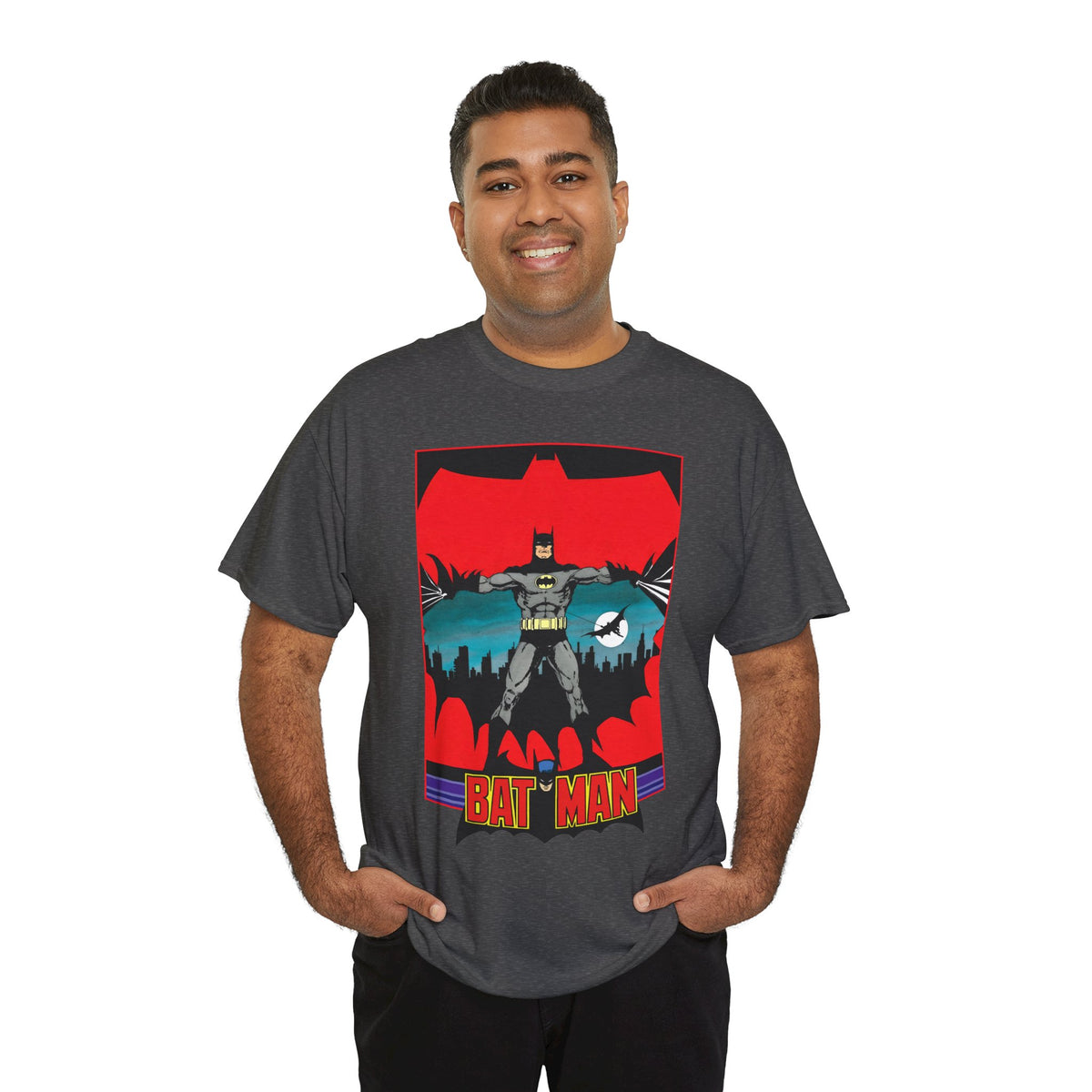 Batman T-Shirt - George Perez Art - 1980s JLA Postcard Art - DC Comics