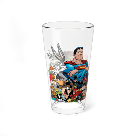 Superman & Bugs Bunny Pint Glass, 16oz - DC Comics & Looney Tunes Crossover - 1990s Mini Series Cover Art - What's Up, Doc?