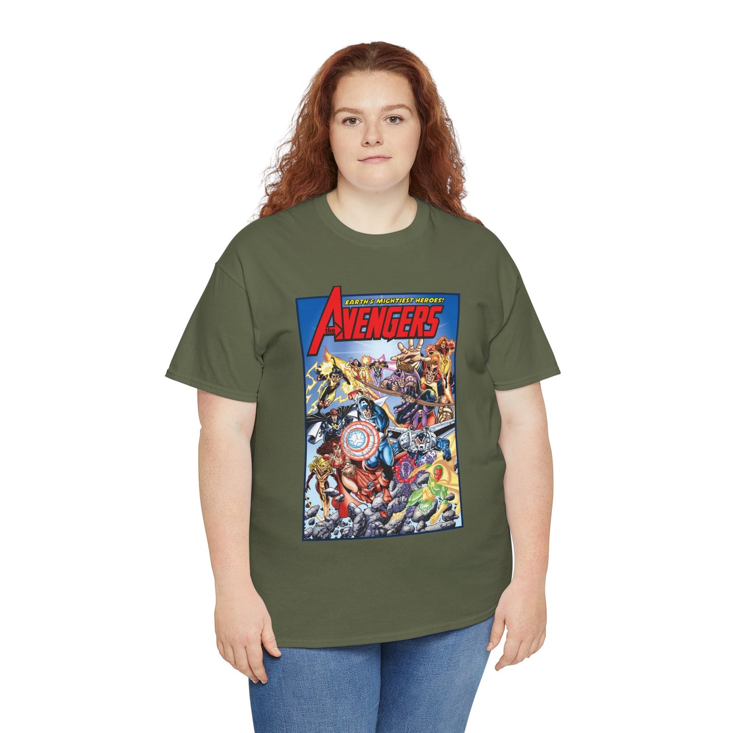 Avengers & Thunderbolts T-Shirt - George Perez Art - Captain America, Iron Man, Wonder Man, Scarlet Witch, Hawkeye, Citizen V, MACH-1, Techno, Atlas, Songbird - Marvel Comics