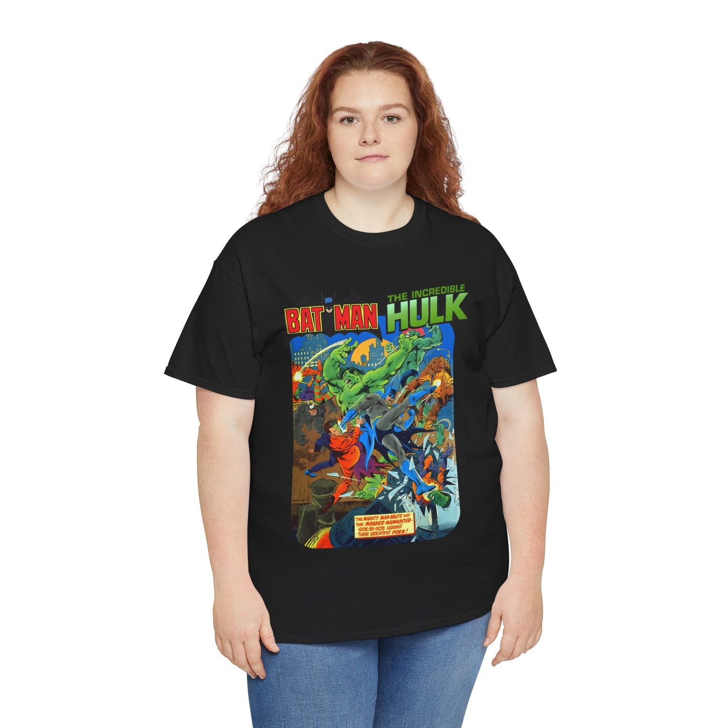 Batman & Incredible Hulk T-Shirt - DC/Marvel Comics 1970s Team-Up - Two-Face & Leader - Retro Art