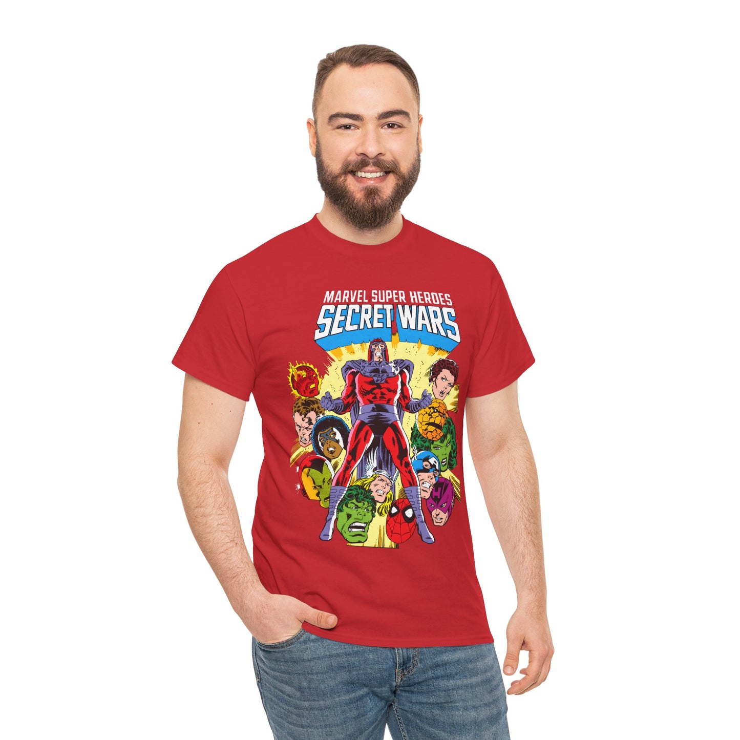 Marvel Super Heroes Secret Wars T-Shirt - Magneto, Captain America, Iron Man, She-Hulk, Hulk, Human Torch, Captain Marvel, Hawkeye - Marvel Comics