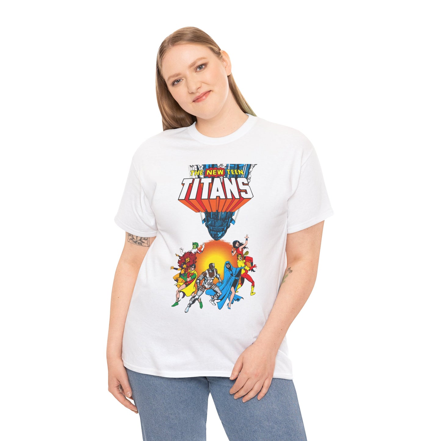 New Teen Titans T-Shirt - George Perez Art - Robin, Wonder Girl, Cyborg, Raven, Starfire, Kid Flash - #10 Cover Art - DC Comics