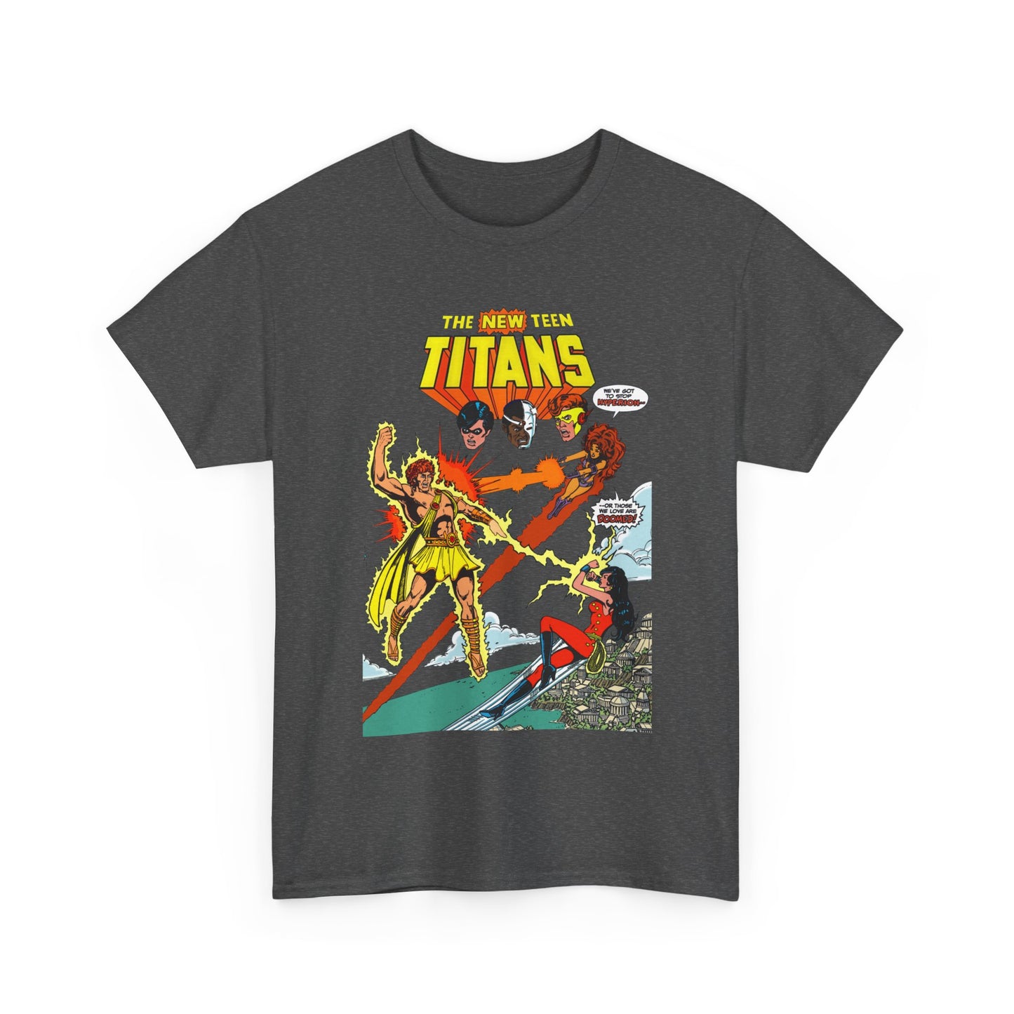 New Teen Titans T-Shirt - George Perez Art - Wonder Girl & Starfire Vs Hyperion - DC Comics