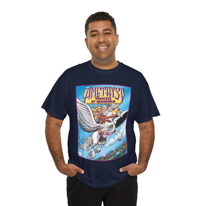 Amethyst Princess of Gemworld T-Shirt - George Perez Art - DC Comics 1980s Series - Riding a Unicorn