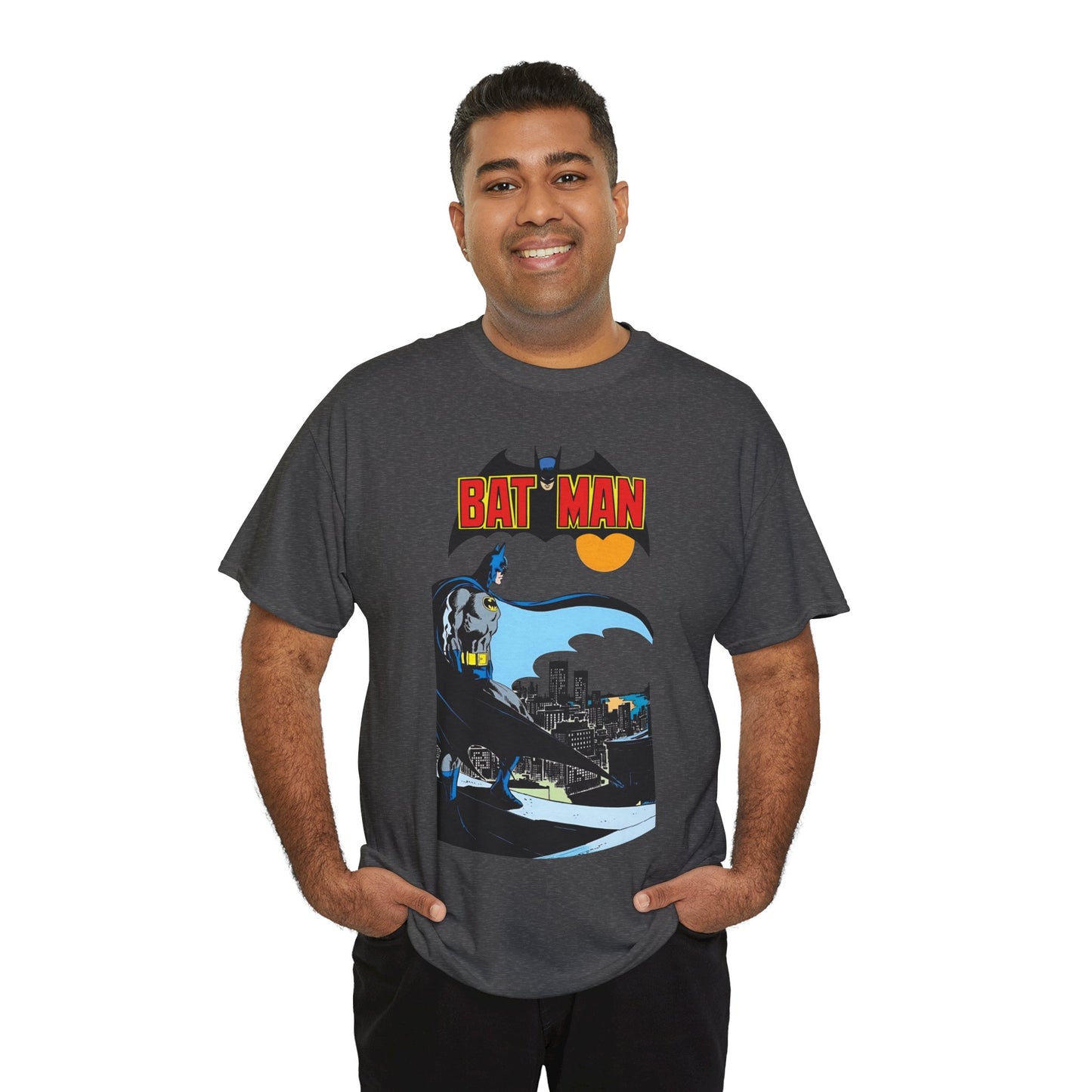 Batman T-Shirt - Jim Aparo Art - Dark Knight Looking Over Gotham City - Bronze Age Art - DC Comics