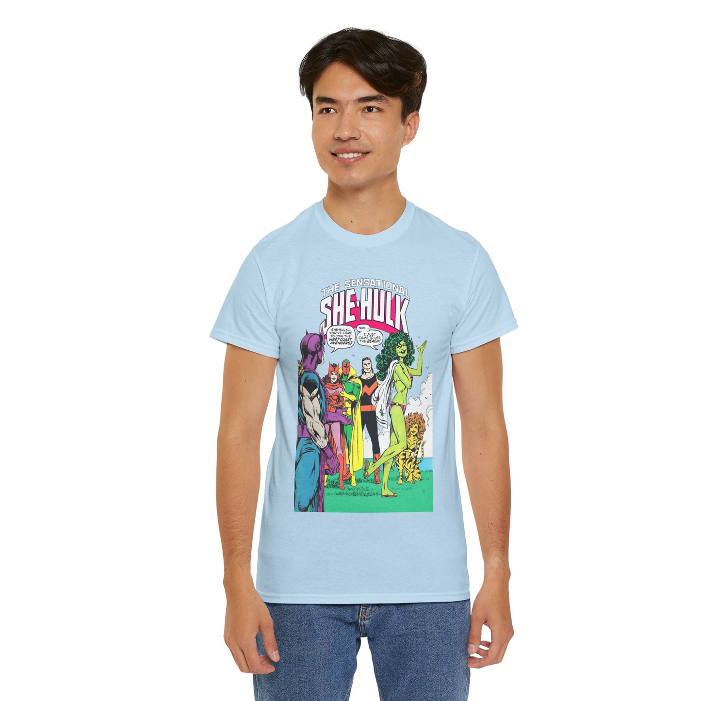 She-Hulk T-Shirt - John Byrne Art - West Coast Avengers Appearance - Hawkeye, Scarlet Witch, Wonder Man, Vision, Tigra - Marvel Comics