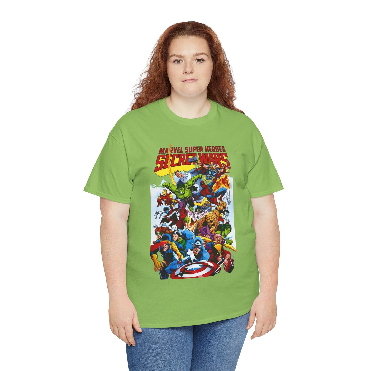 Secret Wars T-Shirt - Spider-man, Wolverine, Iron Man, Captain America, Cyclops, Rogue, Hulk, Mr Fantastic, The Thing - Classic Marvel Comics 1980s Series - The Beyonder