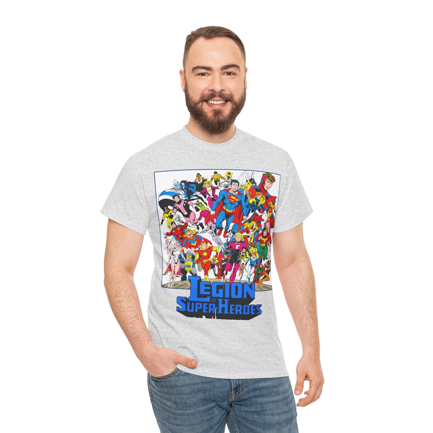 Legion of Super-Heroes T-Shirt - Greg Laroque Art - Who's Who in DC Comics - Superboy, Cosmic Boy, Dream Girl, Dawnstar, Supergirl, Sun Boy, Wildfire, Element Lad, Invisible Kid, Saturn Girl, Lightning Lad - DC Comics