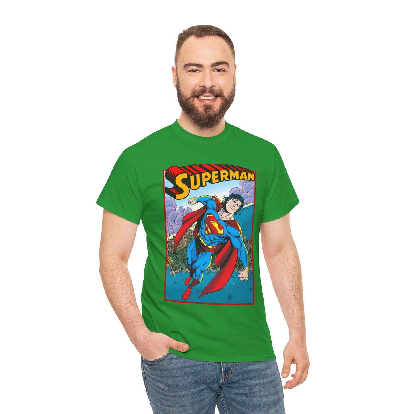 Superman T-Shirt - Tom Grummett Art - DC Comics - Metropolis, Man of Steel Flying Through the Sky - Post-Reign of the Supermen Storyline Artwork
