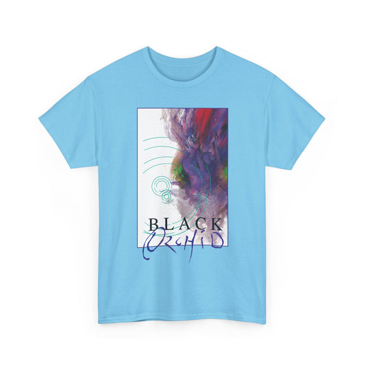 Light blue t-shirt with a colorful graphic of Dave McKean's Black Orchid series by Vertigo Comics