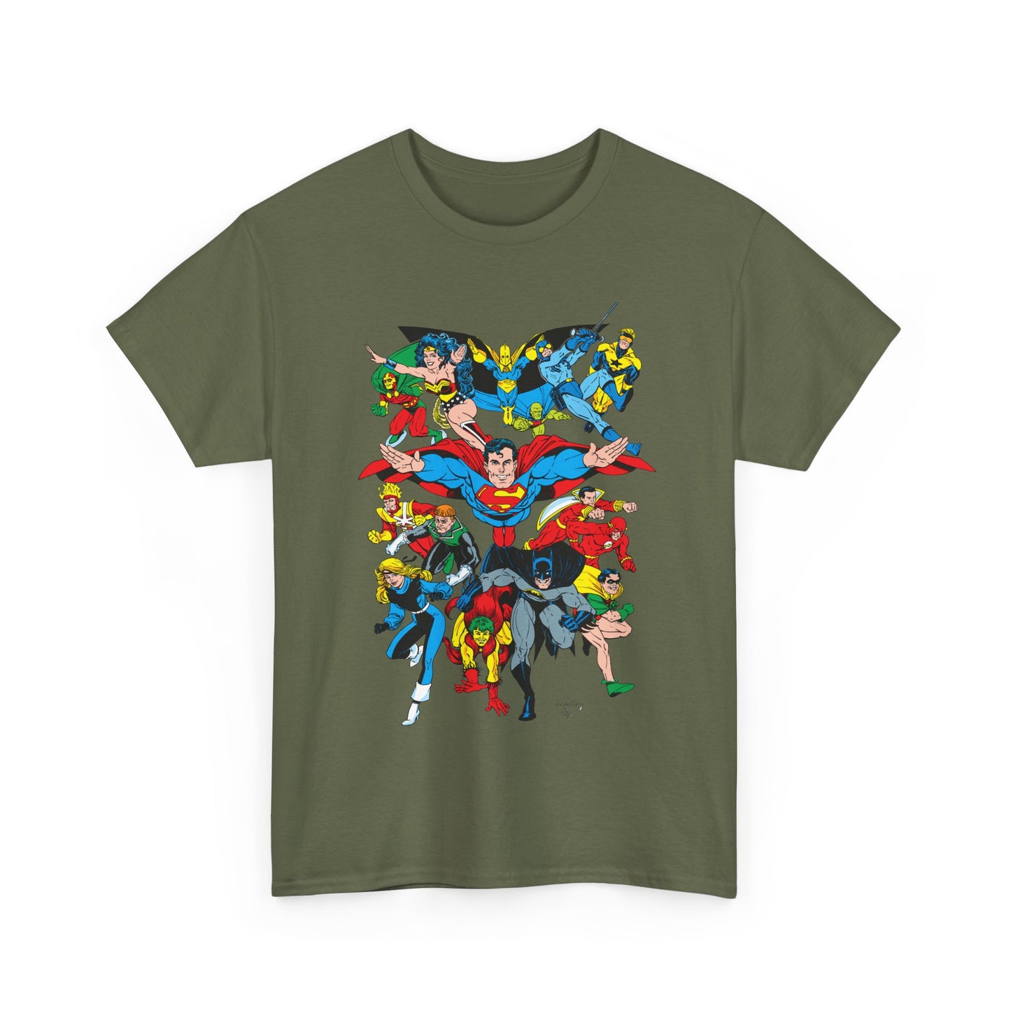DC Legends T-Shirt - Linda Medley, Arthur Adams Art - Superman, Wonder Woman, Batman, Creeper, Black Canary, Guy Gardner, Blue Beetle, Booster Gold, Dr. Fate, Flash - DC Comics