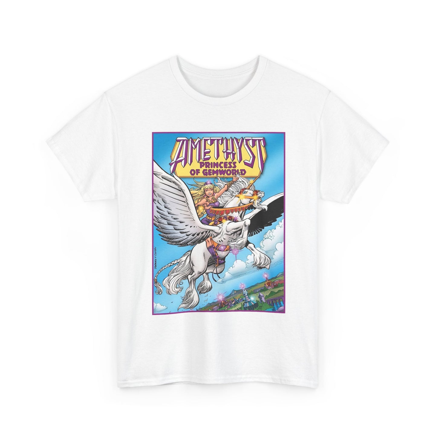 Amethyst Princess of Gemworld T-Shirt - George Perez Art - Riding Her Pegasus - DC Comics