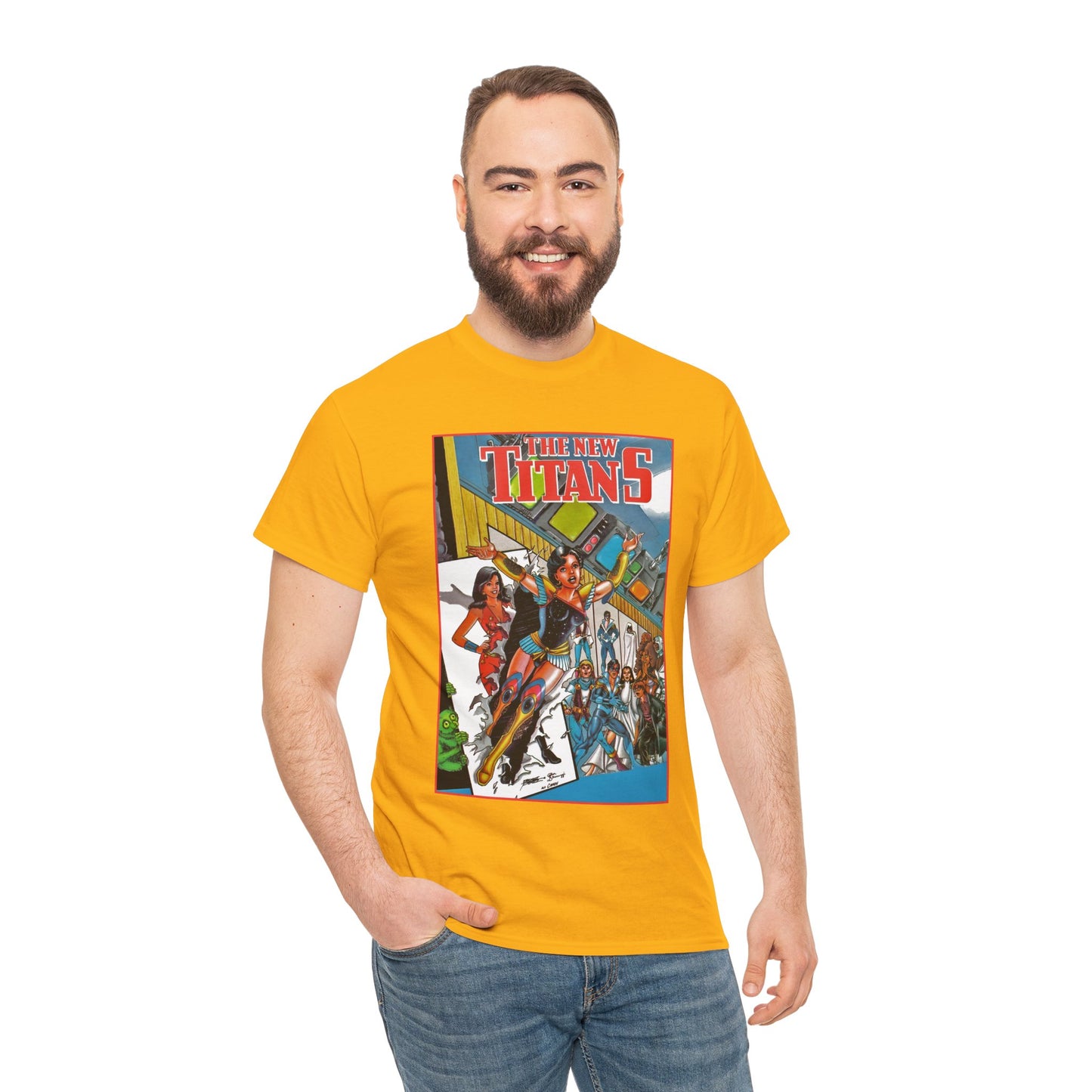 New Titans T-Shirt - George Perez Art - Troia 1st Appearance - Nightwing, Cyborg, Starfire, Raven, Jericho, Changeling - DC Comics