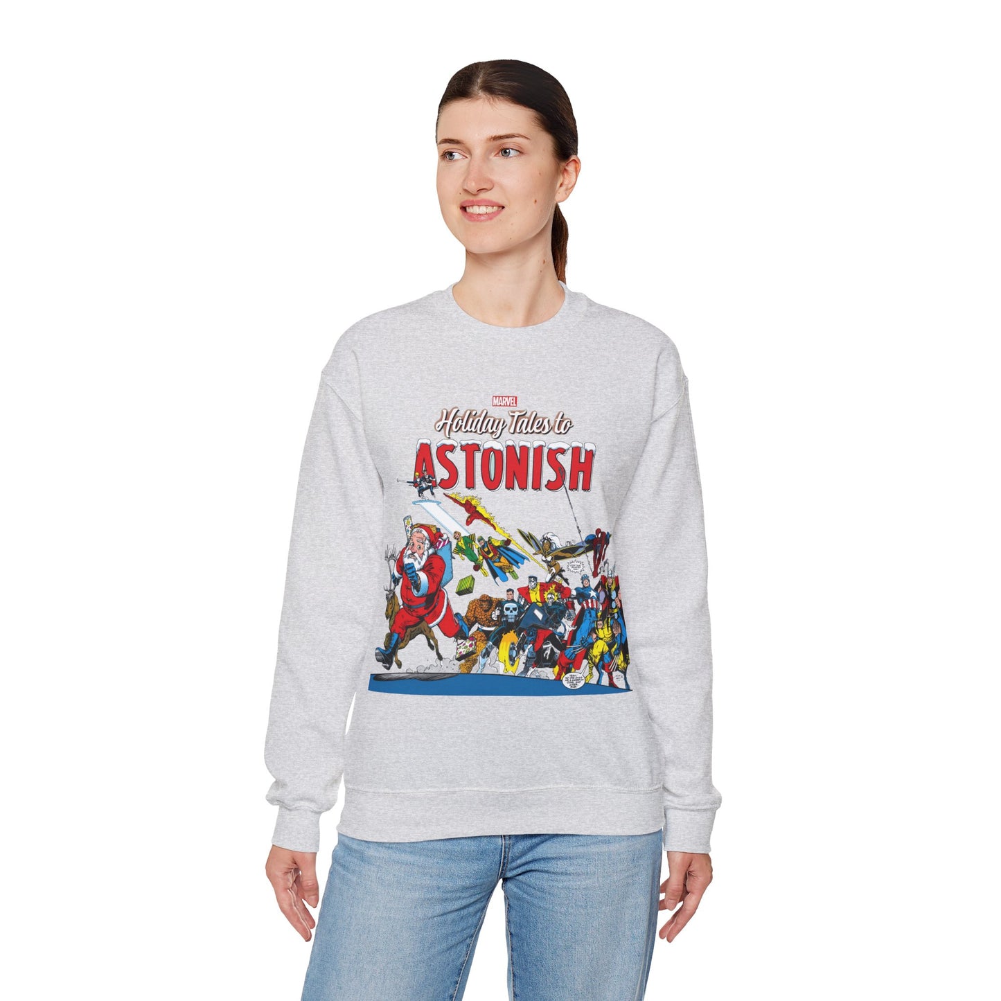 Marvel Comics Christmas Crewneck Sweatshirt - Spider-Man, Punisher, Ghost Rider, X-Men, Fantastic Four