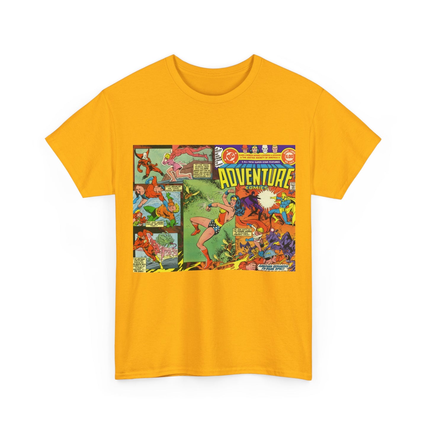 Adventure Comics #463 T-Shirt - Wonder Woman, Dr Fate, Power Girl, Deadman, Aquaman, Aqualad, Flash - DC Comics