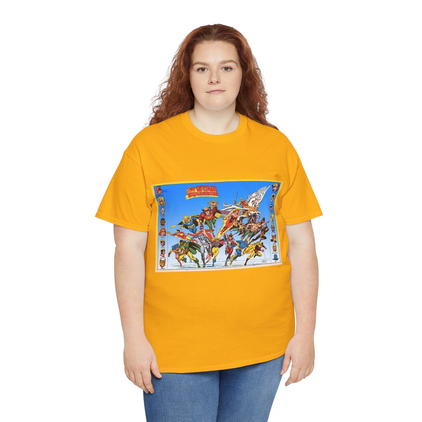 All-Star Squadron T-Shirt - Jerry Ordway Art - JSA Connection - Firebrand, Robotman, Amazing Man, Shining Knight, Tarantula, Dr Fate - Retro 1980s Series - DC Comics