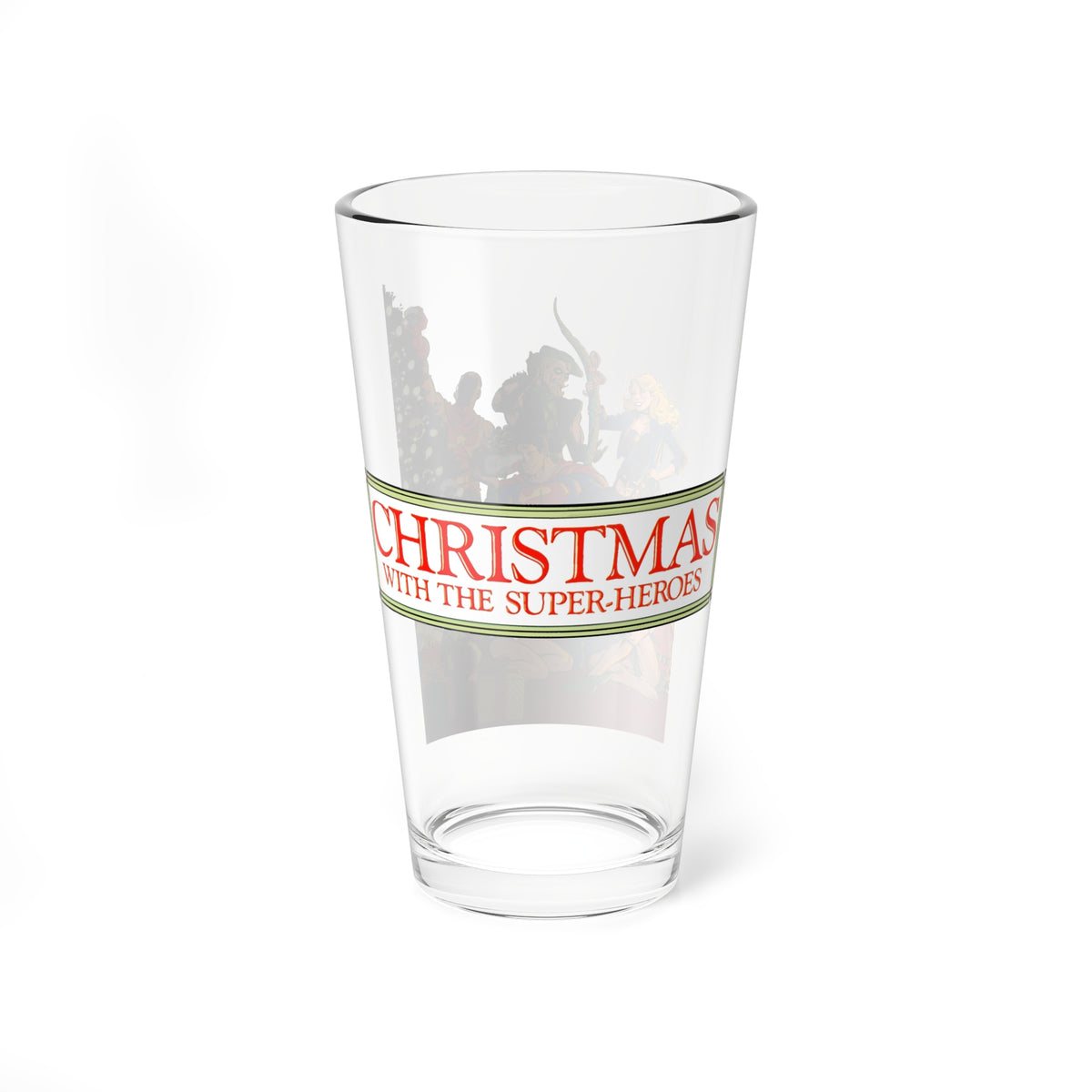 Christmas With the DC Super-Heroes Pint Glass, 16oz - John Byrne Art - Superman, Green Arrow, Teen Titans - Festive Holiday Barware