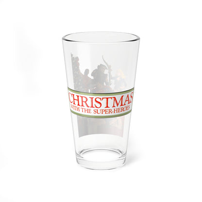 Christmas With the DC Super-Heroes Pint Glass, 16oz - John Byrne Art - Superman, Green Arrow, Teen Titans - Festive Holiday Barware