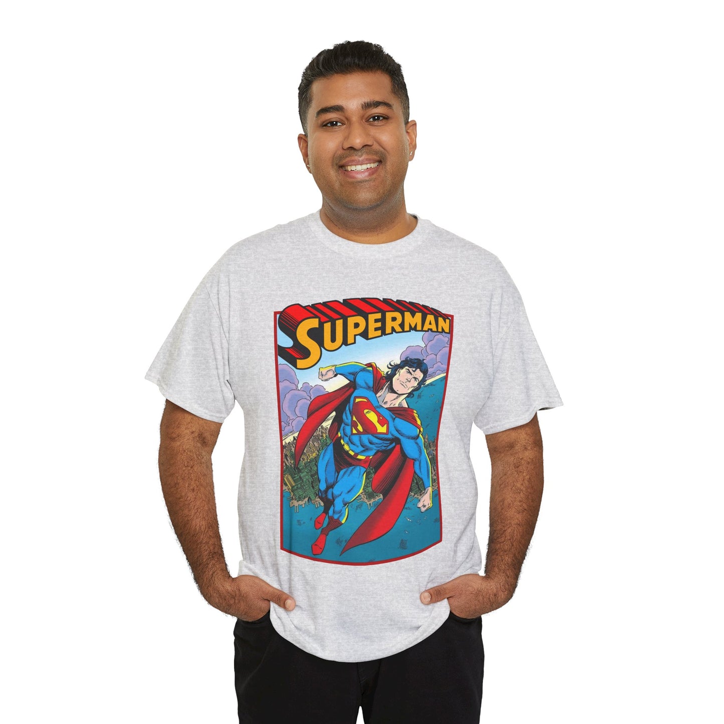 Superman T-Shirt - Tom Grummett Art - DC Comics - Metropolis, Man of Steel Flying Through the Sky - Post-Reign of the Supermen Storyline Artwork
