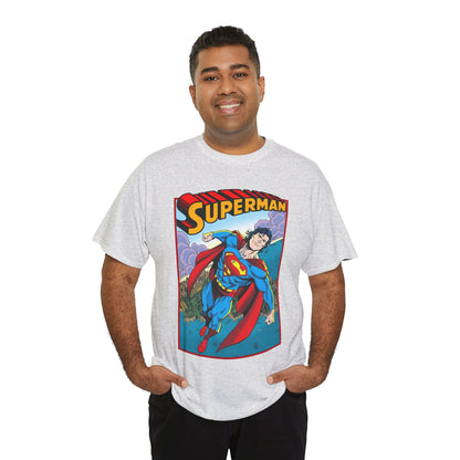 Superman T-Shirt - Tom Grummett Art - DC Comics - Metropolis, Man of Steel Flying Through the Sky - Post-Reign of the Supermen Storyline Artwork