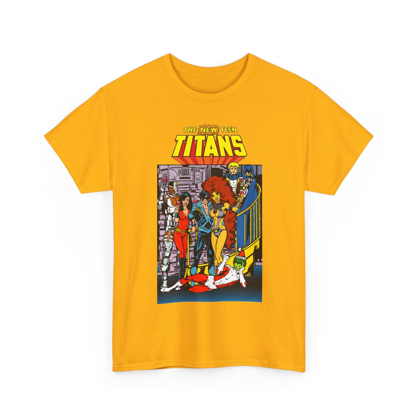 New Teen Titans T-Shirt - George Perez Art - Nightwing, Cyborg, Raven, Starfire, Wonder Girl, Changeling, Jericho - Titans Tower - DC Comics