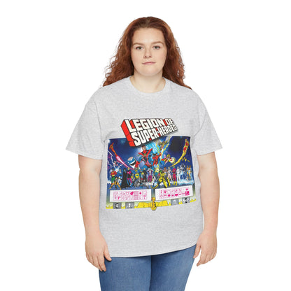 Legion of Super-Heroes T-Shirt - Gorgeous George Perez Art - History of the DC Universe - Lightning Lad, Timber Wolf, Wildfire, Sun Boy, Chamelon Boy - DC Comics
