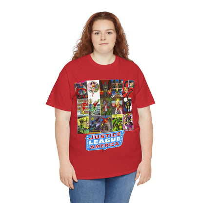 JLA Postcard T-Shirt - George Perez Art - Zatanna, Green Lantern, Flash, Batman, Hawkman, Wonder Woman, Firestorm - Justice League of America - DC Comics