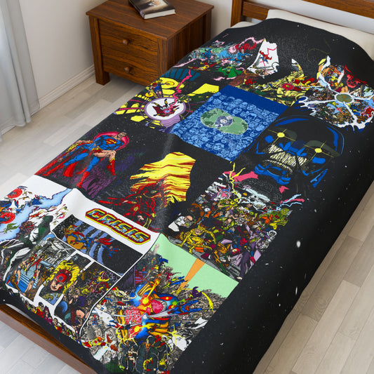 Crisis on Infinite Earths Velveteen Plush Blanket 60x80" - Iconic George Perez Art - #1-12 Covers - DC Comics