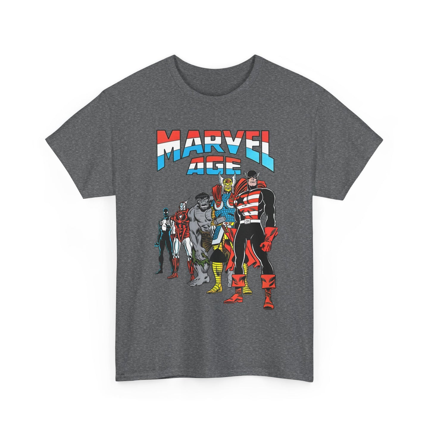 Marvel Age T-Shirt - Captain America, Thor, Incredible Hulk, Iron Man, Spider-Man - New Looks for the 80s