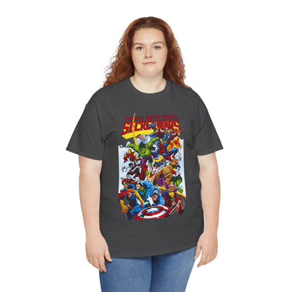 Secret Wars T-Shirt - Spider-man, Wolverine, Iron Man, Captain America, Cyclops, Rogue, Hulk, Mr Fantastic, The Thing - Classic Marvel Comics 1980s Series - The Beyonder