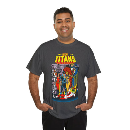New Teen Titans T-Shirt - George Perez Art - Nightwing, Cyborg, Raven, Starfire, Wonder Girl, Changeling, Jericho - Titans Tower - DC Comics
